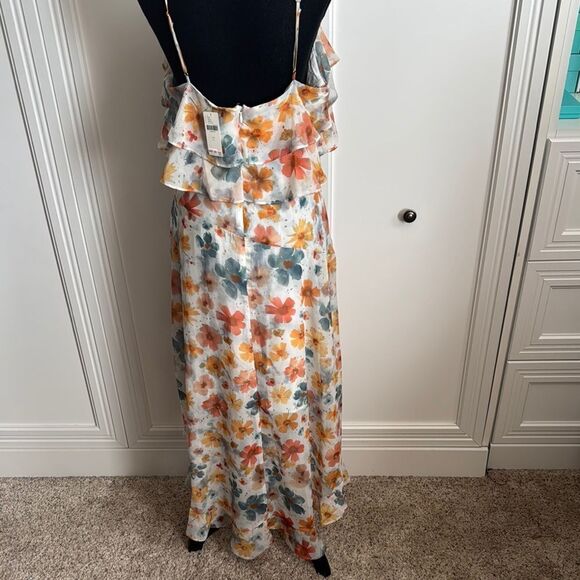 Anthropologie Orange and Cream Ruffled Floral Print Dress - Picture 6 of 8
